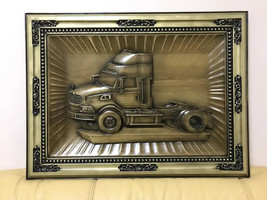 28&quot; Truck Car Large Wood Carving Picture 3D Handmade Art Gift Panno Wall Decor - £171.00 GBP