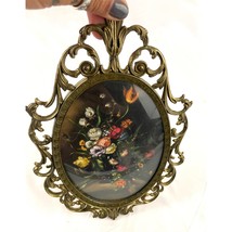 VTG Wall Hanging Decor Brass Picture Frame Flowers Made in Italy Oval 7&quot;... - $33.29