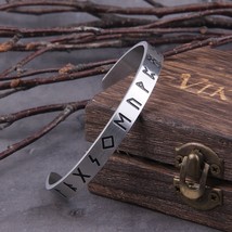 Nordic Viking Rune Bracelet Amulet Cuff Valknut Stainless Steel Bangle Mens Gift - £15.94 GBP