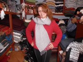 Set of a red jacket with a fitting grey scarf, alpaca wool - $149.05