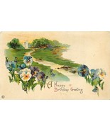 Embossed DB Postcard K031 Happy Birthday Greeting Stream Pansies Art Dec... - $6.72 CAD