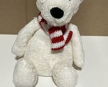 Jellycat plush white winter bear red striped scarf 8&quot; VGC no hang tag Lovey - $16.78
