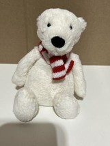 Jellycat plush white winter bear red striped scarf 8&quot; VGC no hang tag Lovey - £13.44 GBP