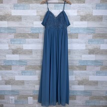 Lulus Dancing Darling Slate Off-the-Shoulder Maxi Gown Dress Blue Womens Large - $49.49