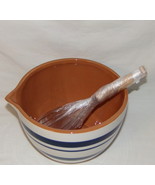 Mixing Bowl w Whisk Blue White Stripe Porcelain Bowl w/ Spout 8.5&quot;  New ... - £30.81 GBP