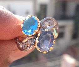 Victorian 0.40ct Rose Cut Diamond Blue Topaz Blue Sapphire Wedding Ring - £460.53 GBP