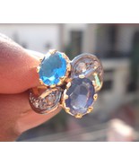 Victorian 0.40ct Rose Cut Diamond Blue Topaz Blue Sapphire Wedding Ring - £464.61 GBP