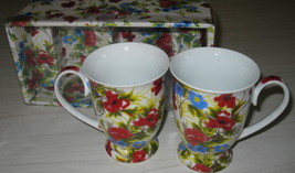 Cups Set of 2 Large Floral 9 oz Matching Box - £15.71 GBP