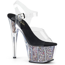 PLEASER ADORE-708CG Women&#39;s 7&quot; Heel Platform Ankle Strap Sandal W/ Glitt... - £49.64 GBP