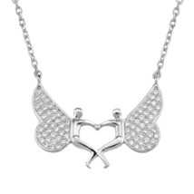 Romantic Winged Sweethearts Sterling Silver and Cubic Zirconia Pendant Necklace - £15.49 GBP