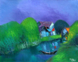 Evening at the Canal, a 24&quot; x 32&quot; commission original oil painting by ... - £148.62 GBP