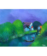 Evening at the Canal, a 24&quot; x 32&quot; commission original oil painting by ... - £151.07 GBP