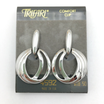 TRIFARI silver-tone door knocker earrings - vintage 70s 80s comfort clip... - £19.69 GBP