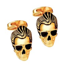 ROCKER SKULL CUFFLINKS Rockabilly Punk Sunglasses Gold Metal Enamel w Bag - $279.29 MXN
