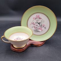 Concorde Fine China USA Mint Green Gold Floral Tea Cup &amp; Saucer Set Cott... - $9.88