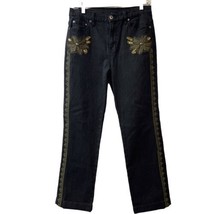 Ashley Stewart Denim Jeans Womens Size 8  Embroidered Black Straight Leg - $14.13