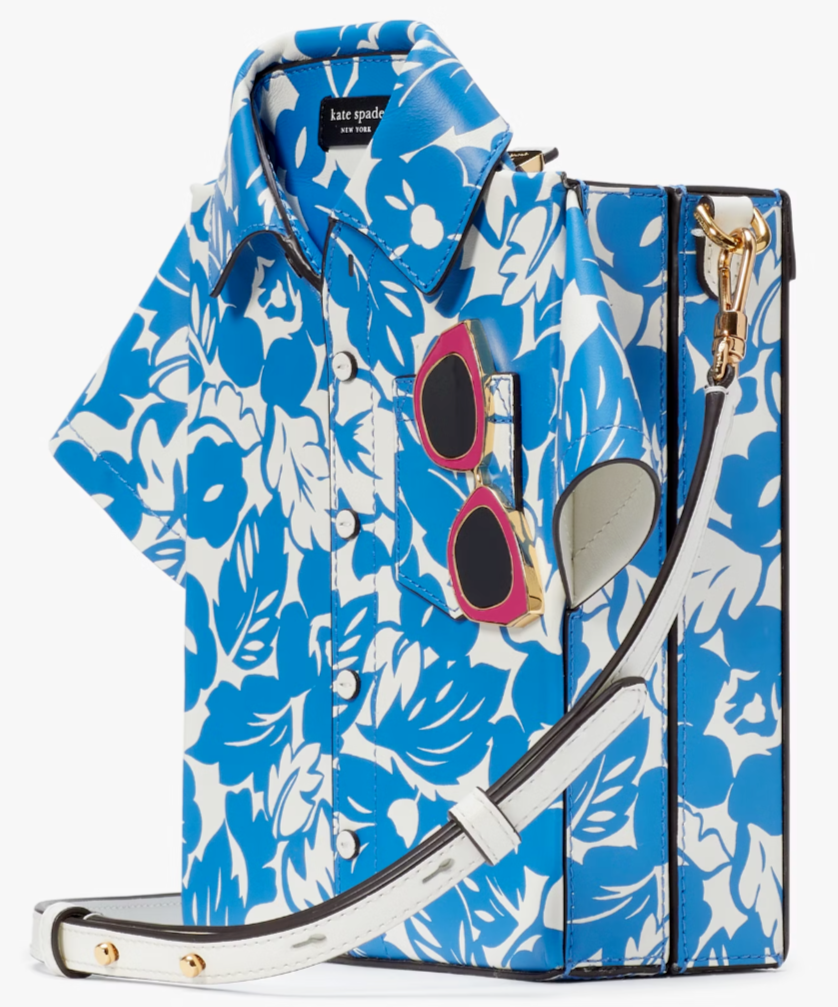 Kate Spade Playa Printed 3d Shirt Blue Leather Crossbody KH036 NWT $458 MSRP FS