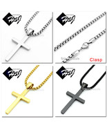 18-36&quot;MEN Stainless Steel 3mm Gold/Silver/Black Box Chain Plain Cross Pe... - $17.80 CAD+