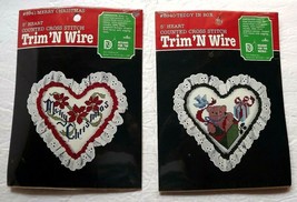 2 Counted Cross Stitch Trim N Wire Kits Size 5”Hearts,Teddy in Box/Merry Christ  - £15.02 GBP