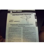 Black &amp; Decker 1/2 inch Impact Wrench Instruction Manual circa 1988 - £4.62 GBP