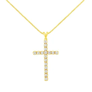 10k Yellow Gold Plated .925 Sterling Silver 2.0 cttw Diamond Cross Penda... - £439.57 GBP