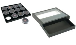 Black Square Case (Glass-top Removable Lid) w/ Black Foam 12 Gem Jar Insert - £23.26 GBP