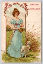Art Nouveau Easter Woman &amp; Lamb 1908 Conyngham To Drums PA Postcard A38 - £15.63 GBP