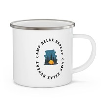 camp relax repeat nature lovers outdoor fun gift Enamel Camping Mug - £19.65 GBP