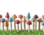 Garden Mushroom Stakes Set of 18  Planters Ceramic 4.7&quot; High Multi-color - £100.66 GBP