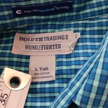 Duluth Trading Co Shirt Men's Green Plaid Cotton Shirt Wrinkle Fighter Sz L Tall image 3