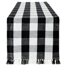 Buffalo Plaid Table Runner 14 x 72-in Cotton Black White Gray Fringe Kit... - $24.50