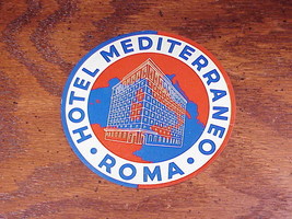 Hotel Mediterraneo Luggage Label, Rome Italy, Roma - £4.75 GBP