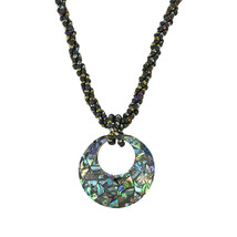 Stylish Abalone Shell Medallion Twisted Beads Statement Necklace - £15.64 GBP