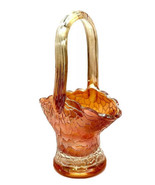 Carnival Glass Iridescent Marigold Basket with Handle Crackle Design - $102.11 CAD
