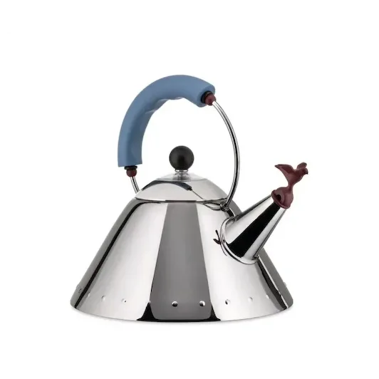 ALESSI TEA KETTLE with whistle Michael Graves blue handle and red bird 9... - £91.12 GBP