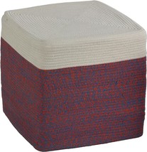Cortesi Home Macon Square Rope Pouf Ottoman, 17&quot;, Red and White - £155.42 GBP