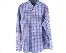 Chaps Easy Care Blue Plaid Long Sleeve Button Down Cotton Blend Shirt L - £19.75 GBP