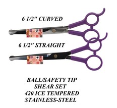 Pro Pet Grooming Straight&amp;Curved Safety/Blunt/Ball Tip/Nose Scissor Shear Set - £28.94 GBP