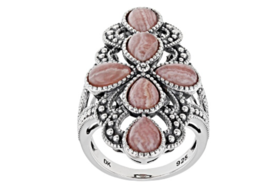 Pink Rhodochrosite Rhodium Over Sterling Silver Ring Size 6 7 8 9 10 11 12 - £144.32 GBP