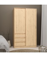 Large Oak Wood Bedroom Wardrobe With Sliding Door Hanging Clothes Rail D... - £575.06 GBP
