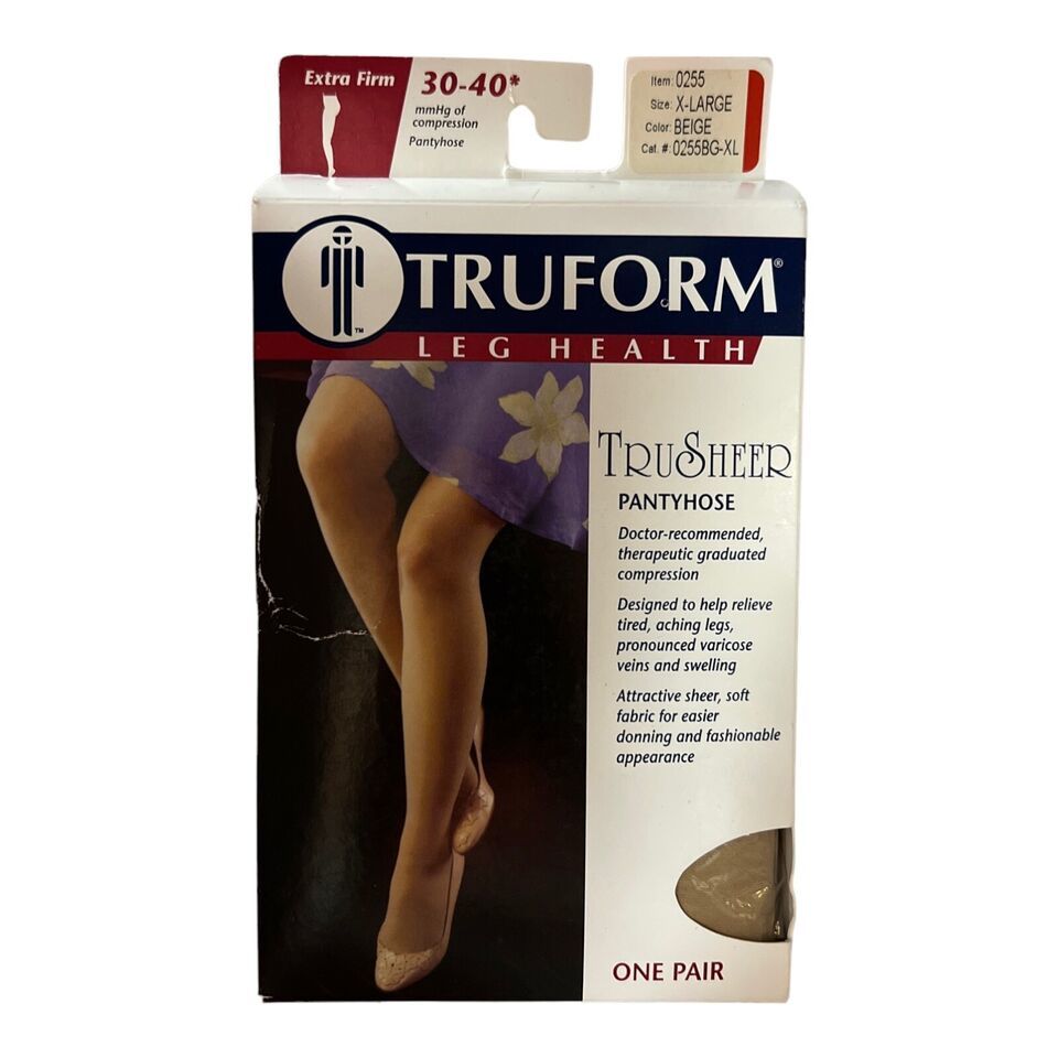 Truform Womens XL Beige Sheer Pantyhose 30-40 mmHg 0255BG-XL Extra Firm ... - $29.67