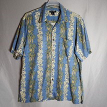 Silk Icon Men&#39;s Silk Blue Hawaiian Print Button Down Short Sleeve Shirt Size XL - £20.57 GBP