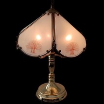 Glass Panel Touch Table Lamp Vintage 80s Trees Farmhouse 3 Way Brass Patina - £95.75 GBP