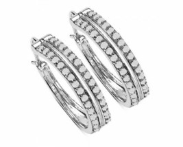 1.020 CTW 64 Diamonds White Gold Rhodium Over Sterling Silver  Designer Earrings - £197.44 GBP