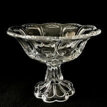 Vintage 70s Elegant Cut Glass Pedestal Compote Bowl Candy Dish With Flaw - £36.05 GBP
