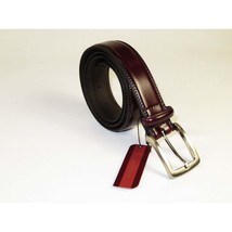 Men VALENTINI Stitched Leather Belt Classic Pin Buckle Business Dress V711 Wine image 2