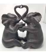 Sitting Elephants Figurines Trunks Heart Symbol Love Ceramic Imperfect V... - £11.86 GBP