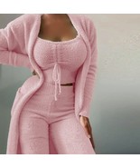 Women Elegant Fleece Soft Solid Outfits  Sling Tank Top+High Waist Long ... - £99.41 GBP