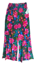 Patrons of Peace Women&#39;s Wide Leg Flare Pants w/Pockets Floral Sz S Pink Blooms - £19.49 GBP