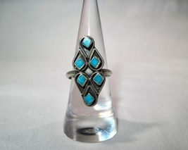 Vintage Sterling Silver Long Zuni Turquoise Ring Size 7 1/4 K840  - £60.93 GBP